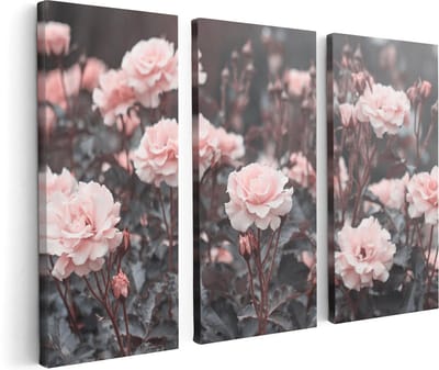 Artaza Canvas Schilderij Drieluik Roze Rozen Bloemen - 120x80 cm - Wanddecoratie Woonkamer - Schilderijen - Muurdecoratie