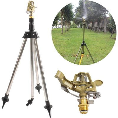Arroseur Oscillopulsé sur Pique Base Robuste Alliage de Zinc Arroseur d'Eau pour Cour Pelouse Jardin 0 360 degrés Pivoter Grand Tripod Base