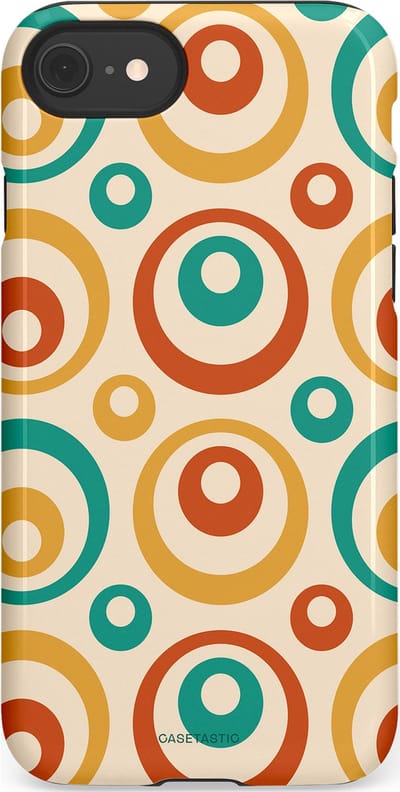 Casetastic hoesje geschikt voor Apple iPhone SE / Apple iPhone 7 / Apple iPhone 8 - Dubbellaagse bescherming - Bolletjes boogie - Fashion Case - Crème Terracotta Goud Turquoise