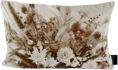 PTMD Charlet rechthoekig kussen - 60 x 10 x 40 cm - katoen fluweel gedroogde bloemen