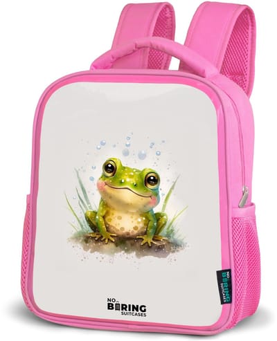 NoBoringSuitcases.com® - Rugzak roze - Schooltas meisjes - Kikker - Groen - Waterverf - Dieren - Kinder rugtas meisje - Boekentas kind - Kinderrugzak voor school - Schoolrugzak