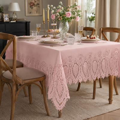 Unique Living tafelkleed/tafellaken - buiten/binnen - roze - 137 x 180 cm - Kant patroon - waterbestendig