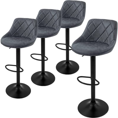 Set van 4 barkrukken antraciet kunstlederen bekleding met rugleuning en voetensteun in hoogte verstelbaar 62-82 cm ML-Design