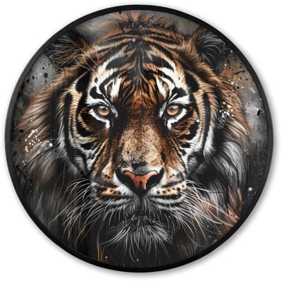 Poster in lijst Rond - Fotolijst 60x60 cm - Posters - Tijger - Dieren - Portret - Luxe - Zwart - Ronde posterlijst zwart - Decoratie - Wanddecoratie woonkamer - Muurdecoratie slaapkamer