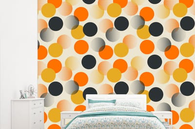 Behang - Fotobehang Polkadot - Design - Retro - Oranje - Breedte 315 cm x hoogte 260 cm