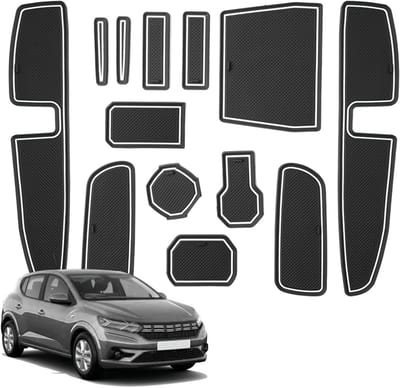 Antislipmatten voor Dacia Sandero III en Stepway III, rubberen autoaccessoires voor middenconsole, bekerhouder en deurpoten, verbeter grip en bescherming