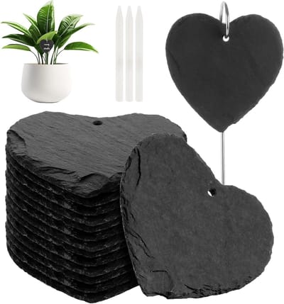 15 Stuks Leisteen Plantenbordjes voor Buiten, Krijtstift Inclusief, Ideaal voor Kruiden, Bloemen en Groenten, 10 x 10 cm