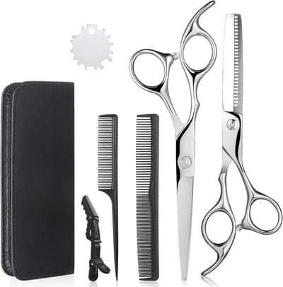SnelShoppen - Professionele Haardressing Scharen Set 7 Inch - Inclusief Thinning Scharen, Kammen, Clips en Opbergcase voor Mannen en Vrouwen - RVS Zil