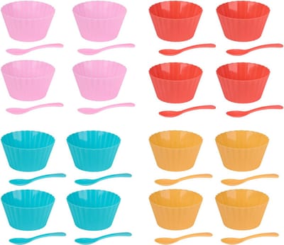 Alpina IJsbekers met Lepels 8-delig – 4 Herbruikbare IJsbakjes met Lepels – Kinder IJsbekers – Assorti