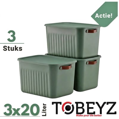 Tobeyz - Opbergbox - Opbergdoos - Opbergmand - 20L BPA-vrije Kunststof Opbergbox met Deksel - Nestelbaar en Stapelbaar - Ideaal voor Badkamer, Keuken en Speelgoedopslag - Groen