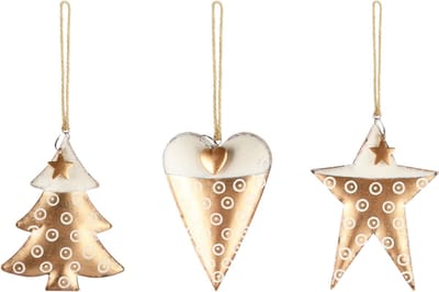 Dekoratief | Hanger hart/boom/ster, goud, metaal, 12x1x9cm, set van 3 stuks | A235649