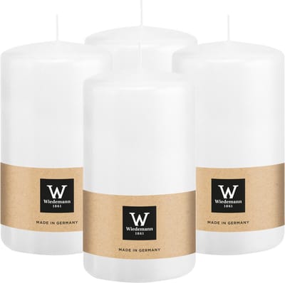 Wiedemann Cilinderkaars/stompkaars - 4x - wit - 12 x 6 cm - 33 branduren - zuilkaarsen