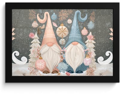 Poster in lijst - Fotolijst 30x20 cm - Posters - Kerst - Gnomen - Pastel - Posterlijst zwart - Decoratie - Wanddecoratie woonkamer - Muurdecoratie slaapkamer - Kerstversiering - Kerstdecoratie voor binnen - Kerstmis