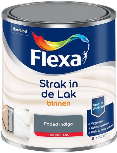 Flexa - Strak In De Lak Binnenlak Hoogglans - Faded Indigo - Mengverf - 1 L