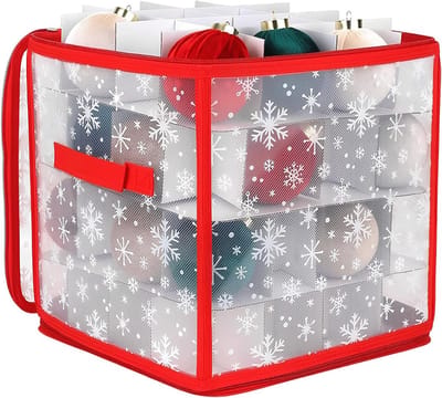 Kerstbal Opbergdoos - Decoratie Opslag - Feestdagen Organiseren - 36 Vakken Rits Sluiting - Opvouwbaar Handvat