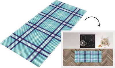 Keukenloper - Loper keuken - Plaid - Blauw - Patronen - Schotse ruit - 120x50 cm - Keukenloper vinyl