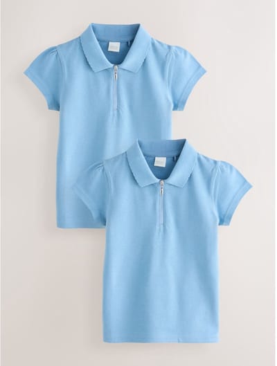 Next - Meisjes - Verpakking van 2 100% katoenen poloshirts met rits - Blauw