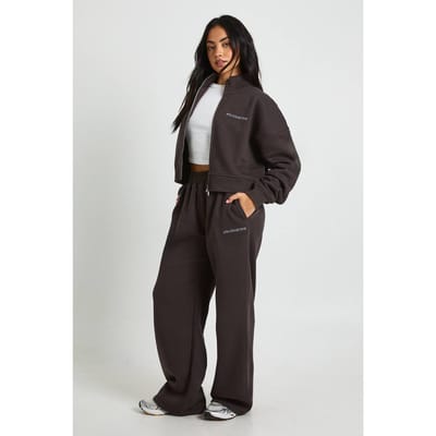 boohoo Dames Ath Collective Geborduurd Trechterhals Trainingspak | Chocoladebruin | Maat: XL