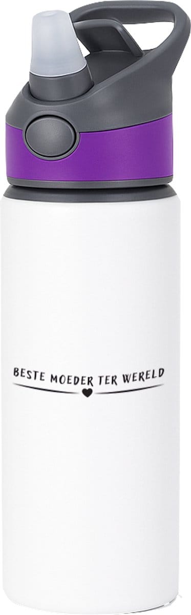 Hacebo® - Beste moeder ter wereld waterfles met rietje paars - Moeder - mother - leuk cadeau voor je moeder - water fles - 650ML