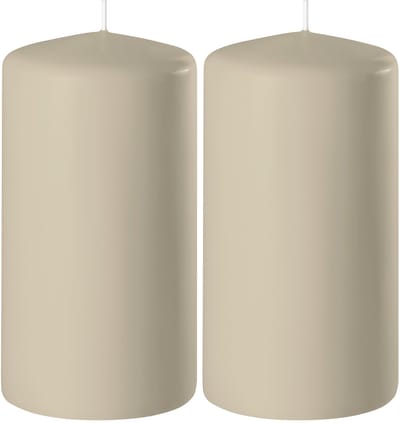 Enlightening Candles Cilinderkaars stompkaars - 2x - beige - D6 x H15 cm - 58 branduren - Dikke kaarsen - Voor kandelaar of plateau
