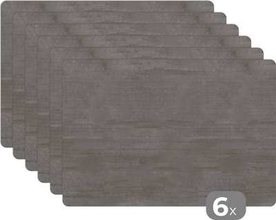 Placemat - Placemats kunststof - Patroon - Beton - Grijs - 45x30 cm - 6 stuks - Hittebestendig - Anti-Slip - Onderlegger - Afneembaar
