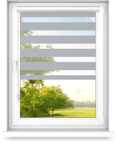 time4blinds - Dubbele Rolgordijnen Zonder Boren - Zebra-Rolgordijnen voor Ramen en Deuren - om te Plakken, met Aluminium Cassette, Lichtdoorlatende Stof - Grijs, 500x500, Rechts