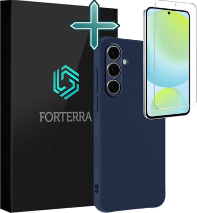Hoesje Met Screenprotector - Geschikt voor Samsung Galaxy S24 FE - Sterk & Shockproof - Telefoon Hoes - Back Cover - Siliconen Case - Donkerblauw