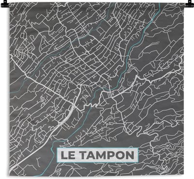 Wandkleed - Wanddoek - Kaart – Stadskaart – Le Tampon - Plattegrond – Frankrijk - 180x180 cm - Wandtapijt