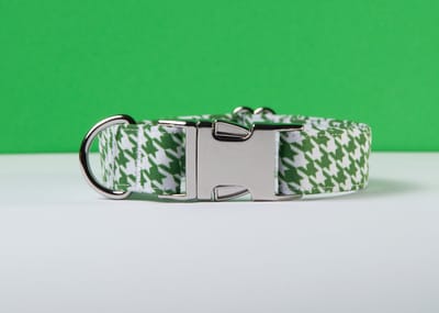 Halsband hond - Pied de poule honden halsband - Handgemaakt in Nederland - Wit groen | Maat L