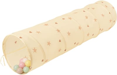 Selonis Jongens En Meisjes Speeltunnel met 100 ballen - Opvouwbare Constructie Met Metalen Strengen Draagtas - Stimuleert Kruipen Coördinatie Binnen En Buiten - Lichtbeige: Pastelbeige/Pastelgeel/Wit/Mint/Pud