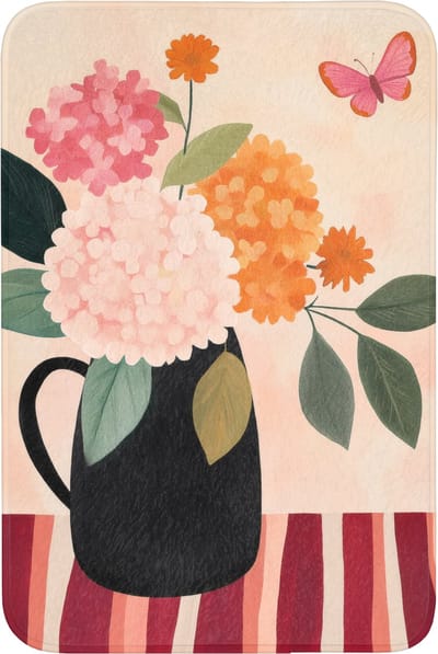 Badmat 60x90 cm - Antislip - Vaas - Bloemen - Vlinder - Rood - Badmatten voor badkamer - Badkamermat - Douchemat - Badkamer mat