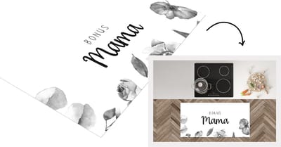 Keukenloper - Loper keuken - Spreuken - Quotes Bonus Mama - Moederdag - Moeder - Bloemen - Cadeau - zwart wit - 120x60 cm - Keukenloper vinyl