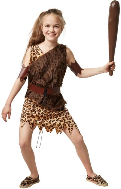 dressforfun - Chique meisje uit het stenen tijdperk 116 (5-6y) - verkleedkleding kostuum halloween verkleden feestkleding carnavalskleding carnaval feestkledij partykleding - 302735
