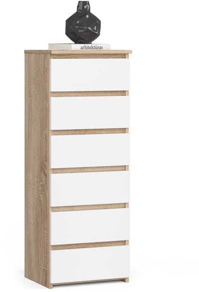 Ladekast CL6 met 6 Lades / AKORD Furniture Factory / Sonoma Eik - Wit / 40x109x35 cm
