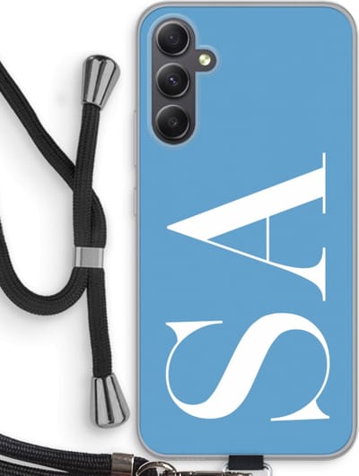 Gepersonaliseerd - Case Company® - Hoesje met koord geschikt voor Samsung Galaxy A34 hoesje met Koord - Monogram N°2 - Telefoonhoesje met Zwart Koord - Bescherming aan alle Kanten en Over de Schermrand