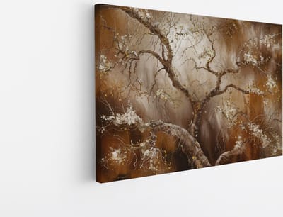 Saammp Canvas Schilderij - Vintage Boom - Witte Bloemen - abstract - 45x30 - Foto op canvas - Wanddecoratie - Muurdecoratie Woonkamer - Kantoor Decoratie