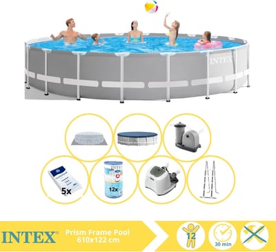 Intex Prism Frame Zwembad - Opzetzwembad - 610x122 cm - Inclusief Filter, Zoutsysteem en Zout