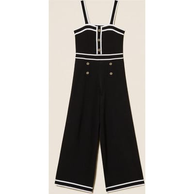 gebreide jurk met zwart-wit baby trim