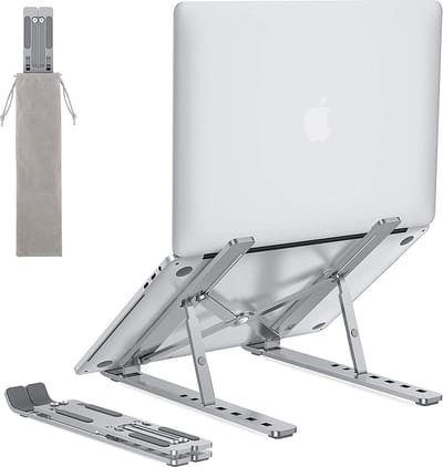 Igoods Ergonomische draagbare aluminium computerstandaard - tot 17.6 Inch - Opvouwbare - 7 hoeken verstelbaar - Anti Slip -  Universele - Silver