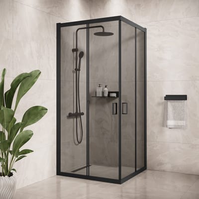 Badplaats Douchecabine Dakota 90 x 90 x 190 cm – Zwart met Rookglas – Douchewand met Schuifdeur