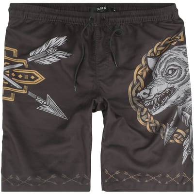 Black Premium by EMP Zwembroek - Swim Shorts With Arrow and Wolf Print - S tot XL - voor Mannen - zwart