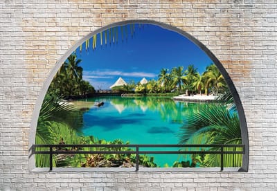 Fotobehang Beach Tropical Island Arch View | XL - 208cm x 146cm | 130g/m2 Vlies
