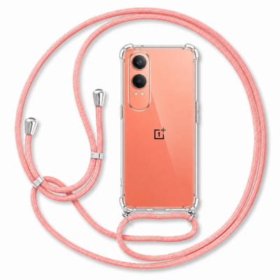 Geschikt voor OnePlus Nord CE 4 Lite Hoesje met Koord - Transparant - Verstelbaar Nekkoord - Schokbestendig - Rosegoud