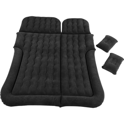 Matelas Gonflable de Voyage Multifonction 2-en-1 PVC Floqué Coussin Doux de Repos pour Voiture SUV Noir noir