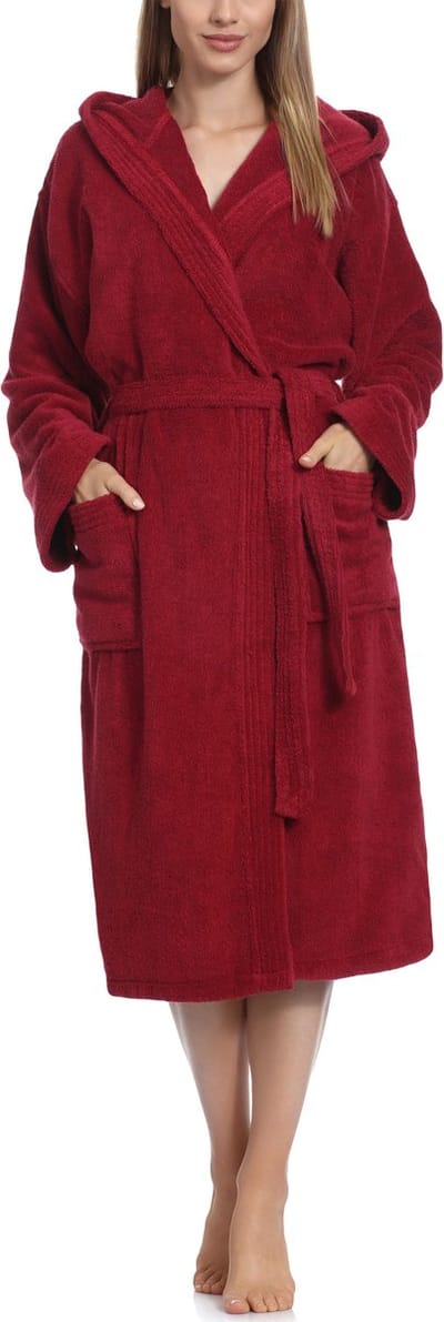 Ladeheid Dames Badjas met Capuchon - 100% Katoen - Wasmachine bestendig - Badstof - Wijnrood - S - LA-LA40-193-DG