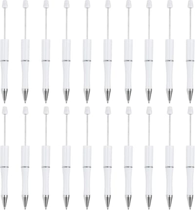 Beadable pennen, 20 stuks zwarte inkt plastic kralenpennen, creatieve doe-het-zelf balpennen voor leraar, kantoor, doe-het-zelf ambachten, feestdecoraties, handgemaakte benodigdheden, wit