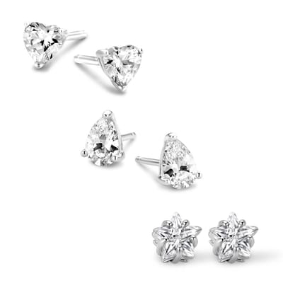 New Bling 9NB SET025 Zilveren Oorknopjes Dames - Set - 3 Paar oorbellen - Druppel - Ster - Hartje - Zirkonia - Zilverkleurig
