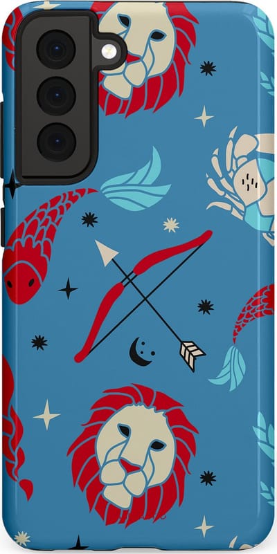 Casetastic hoesje geschikt voor Samsung Galaxy S21 FE 5G - Dubbellaagse bescherming - Zodiac in verbinding - Fashion Case - Petrol Bordeaux Grijs