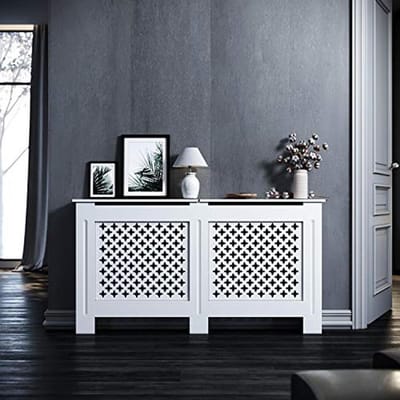 Moderne Radiatorbekleding voor Woonkamer en Slaapkamer - Wit, Geruit Design - 152 x 19 x 81,5 cm