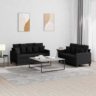 vidaXL - 2-delige - loungeset - met - kussens - stof - zwart